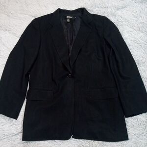 Vintage DKNY Jacket Womens‎ 12 Black Wool Blend Blazer Suit Coat Faux Pockets